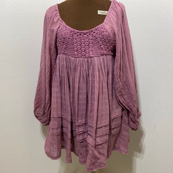Free People Ari Crochet Puff Sleeve Mini Dress Size Small - Picture 1 of 11